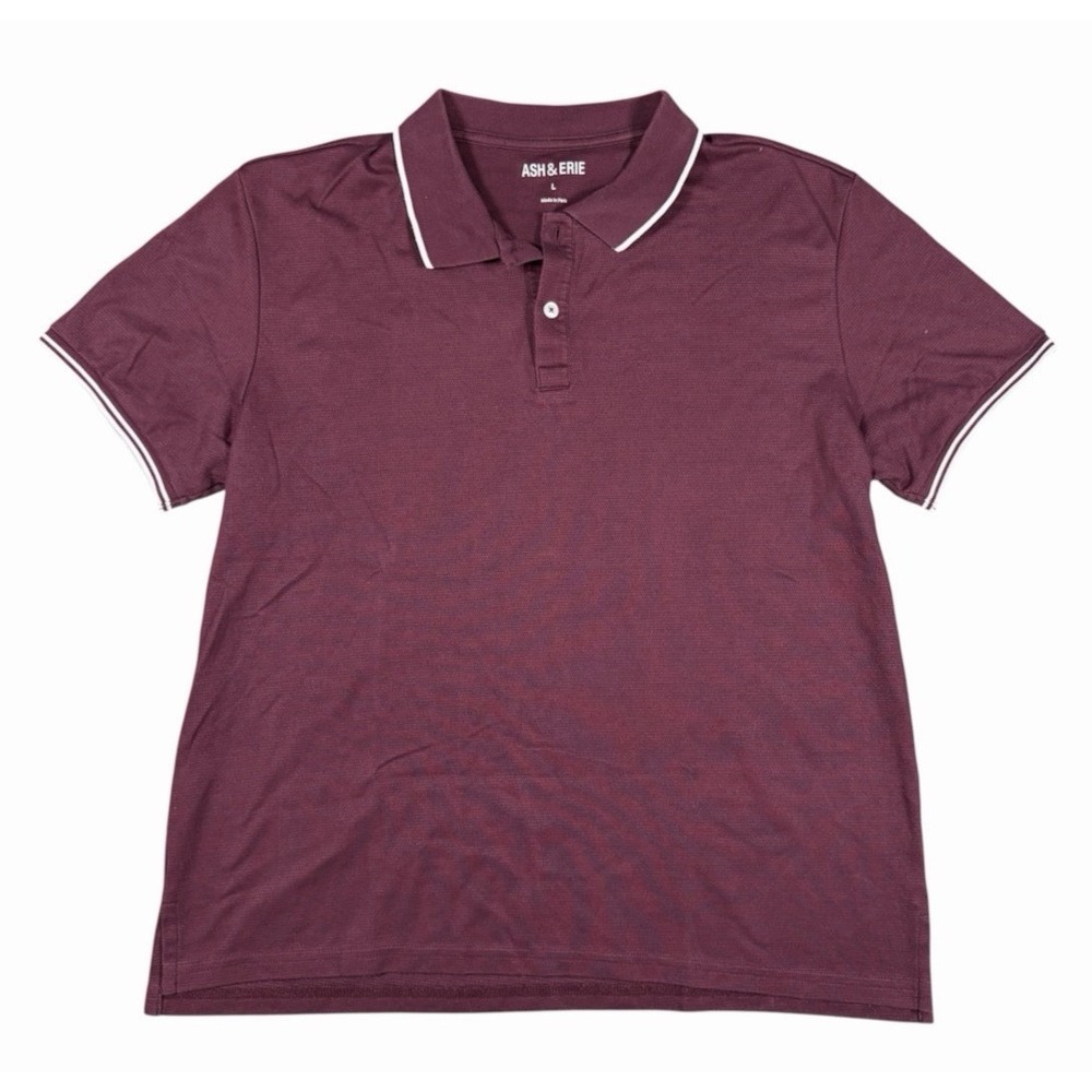Ash & Erie Performance Polo Shirt Mens Large Stretch Wine Burgundy